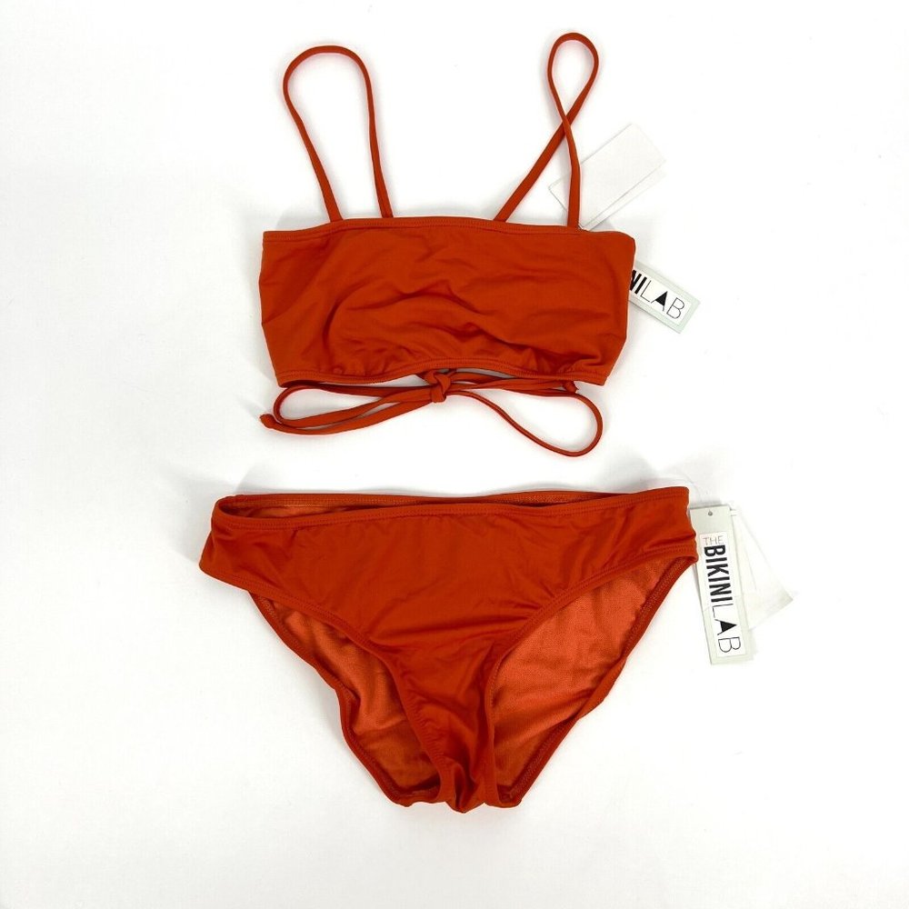 The Bikini Lab Bandeau Bikini Two Piece Set Orange Strappy NWT - Picture 3 of 12